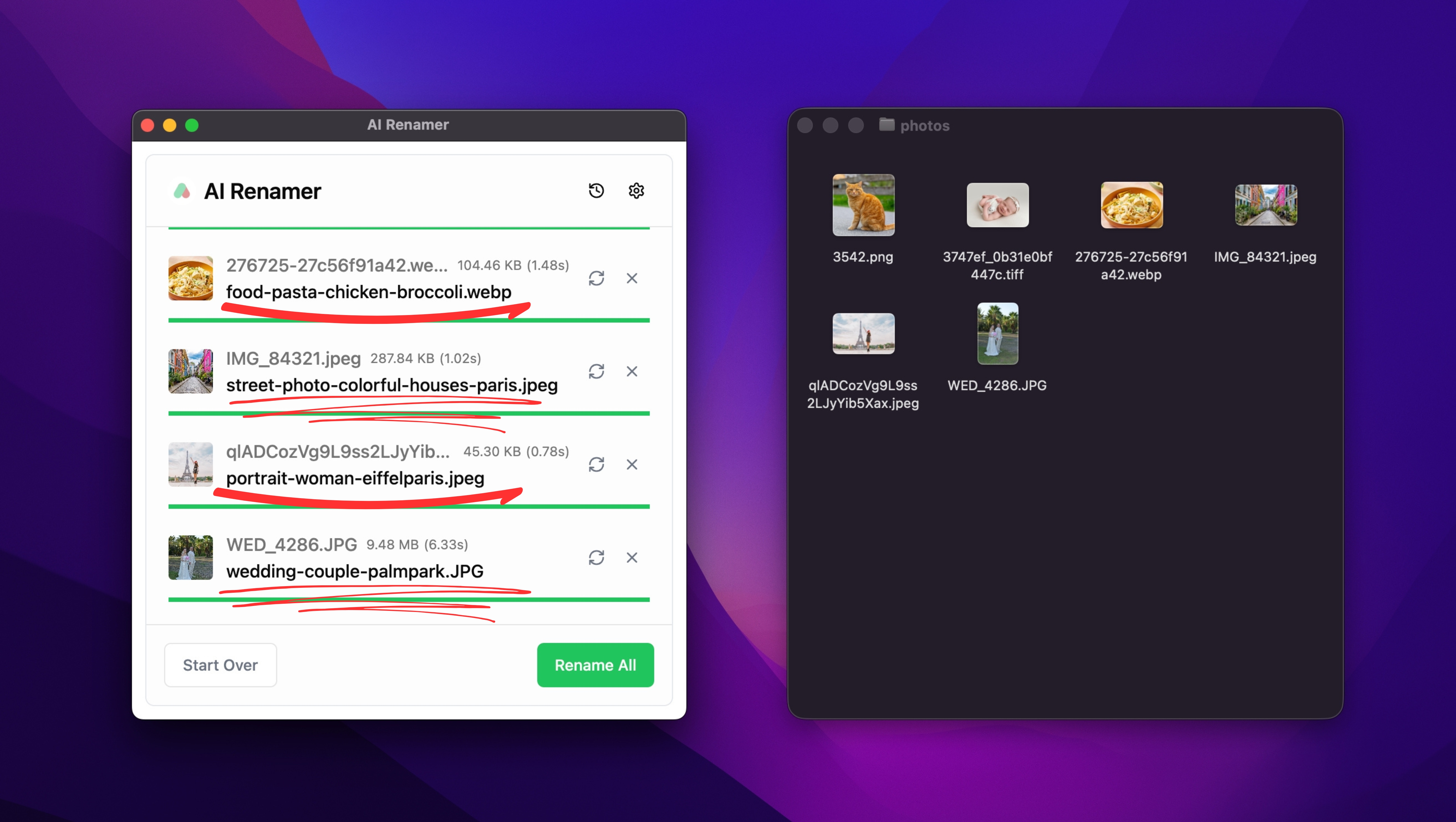 Preview the AI-Generated Names on AI Renamer