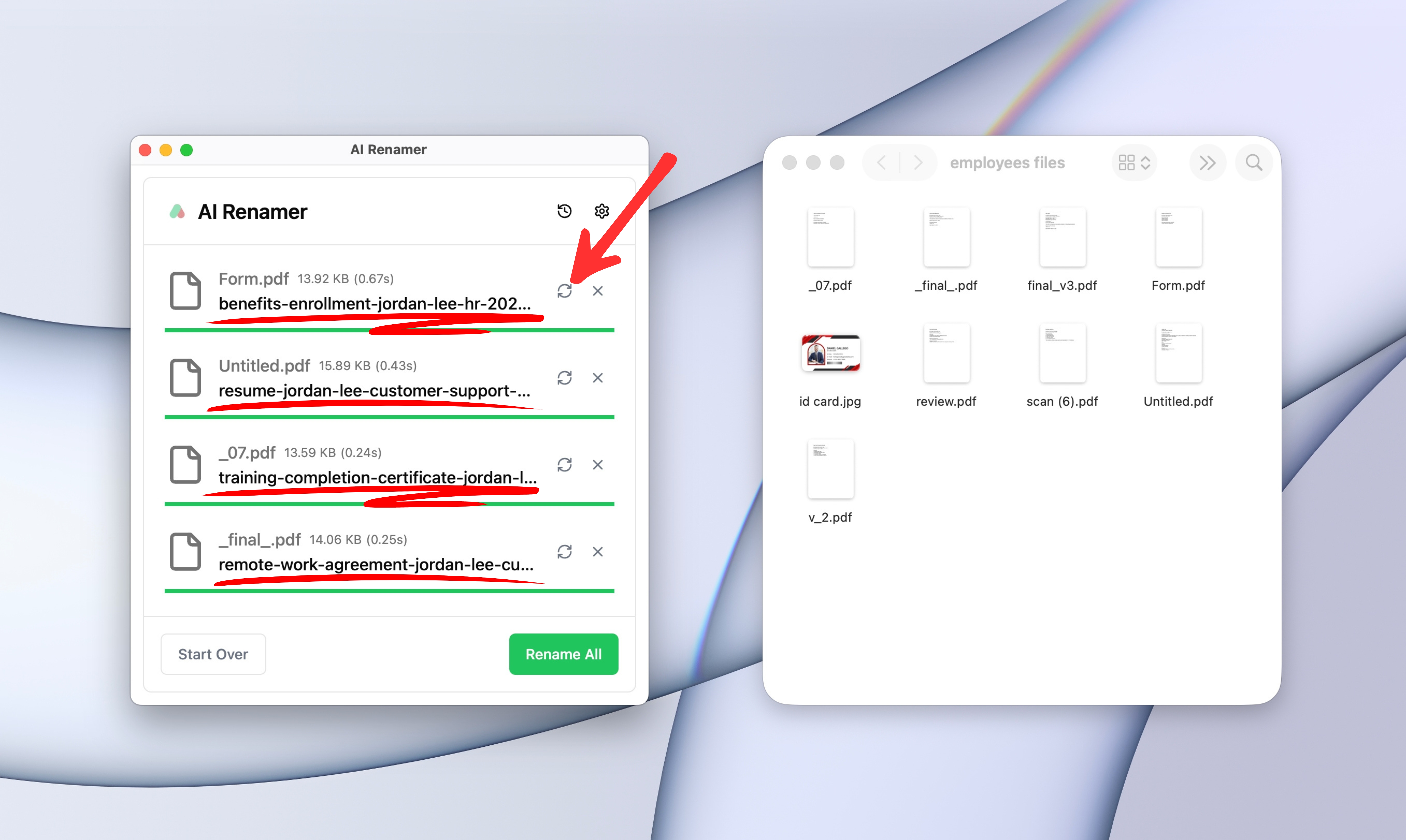 Preview the AI-Generated Names on AI Renamer