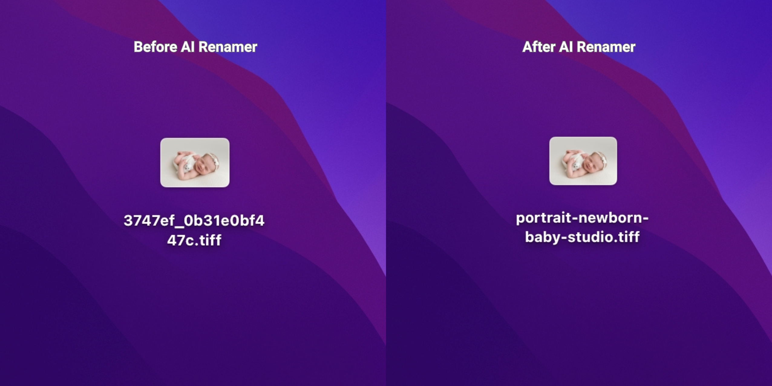 Before AI Renamer - After AI Renamer