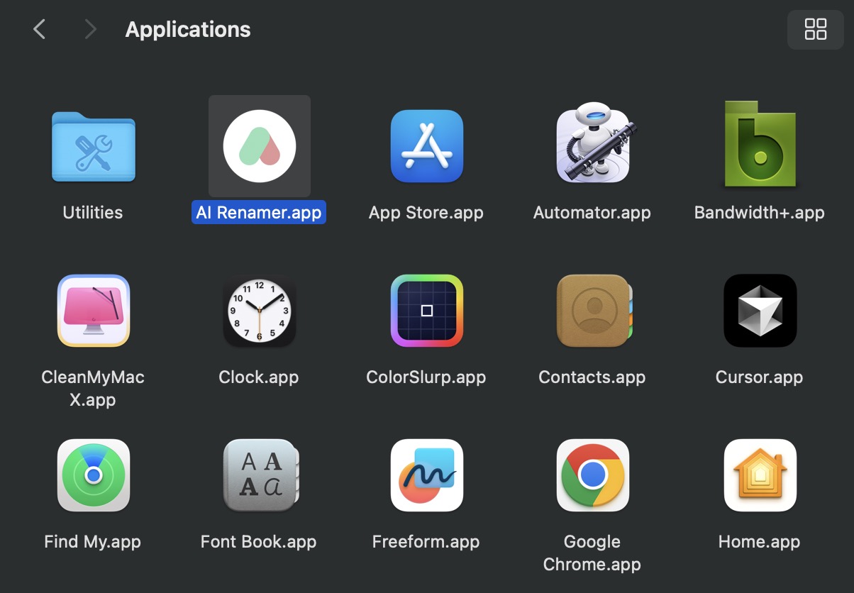 AI Renamer in Applications folder on macOS