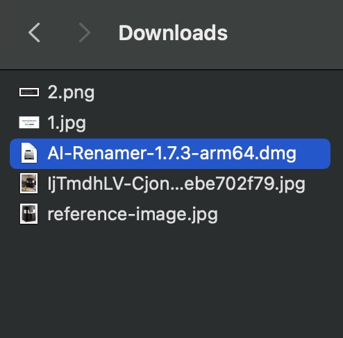 AI Renamer dmg file in Downloads folder