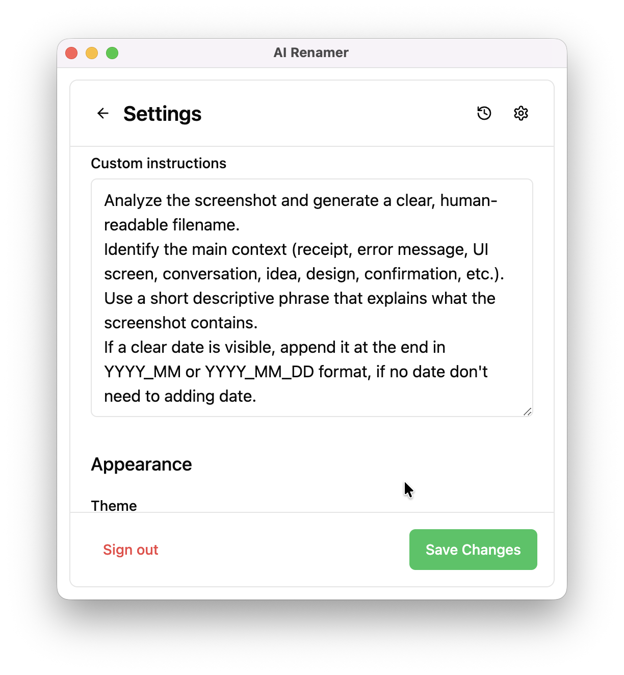 Step-by-Step: How to Rename 1000+ Screenshots with AI Step 4: Apply Custom Instructions