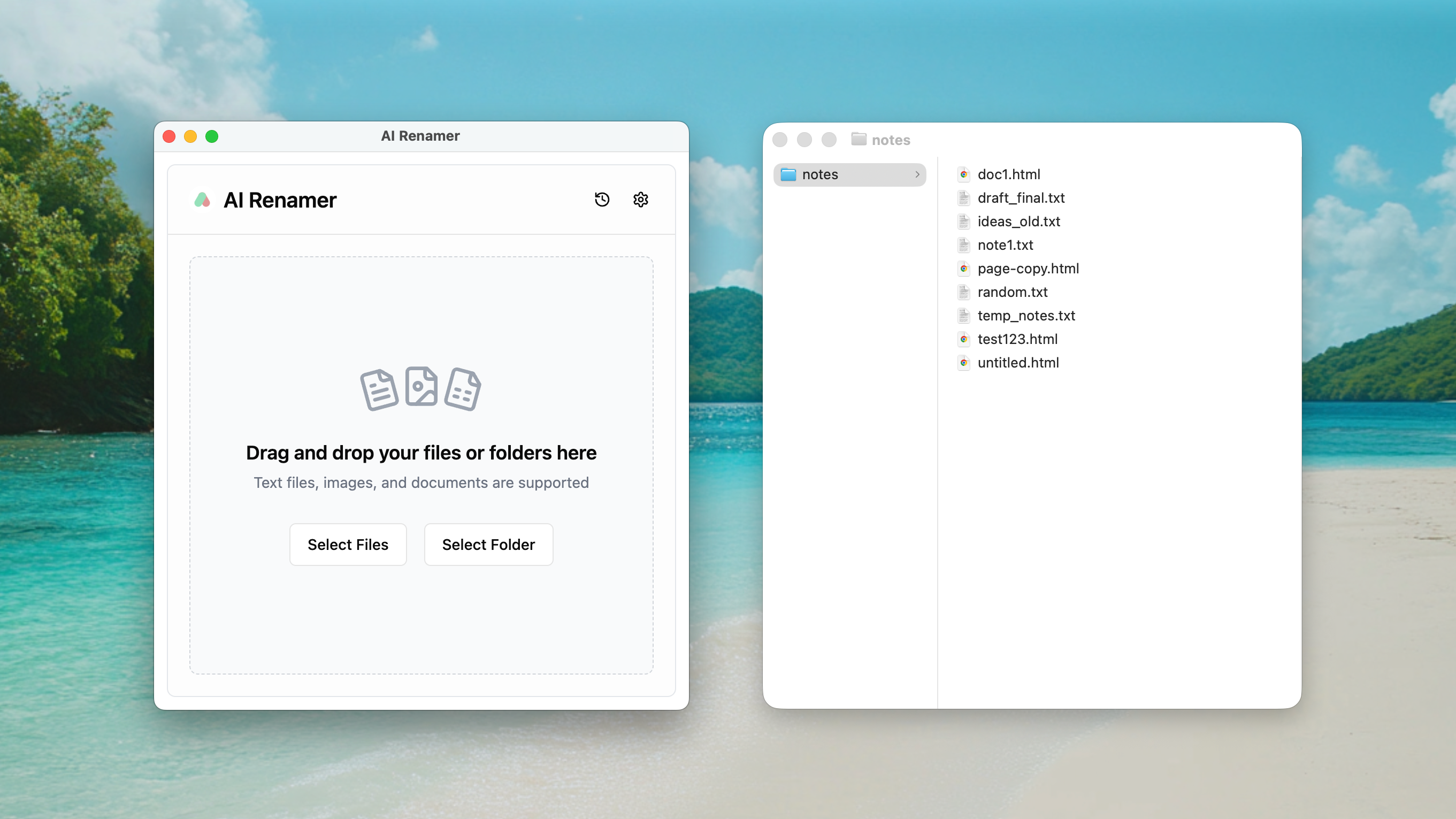 AI Renamer before screenshot - messy Notion Obsidian PKM text and HTML notes