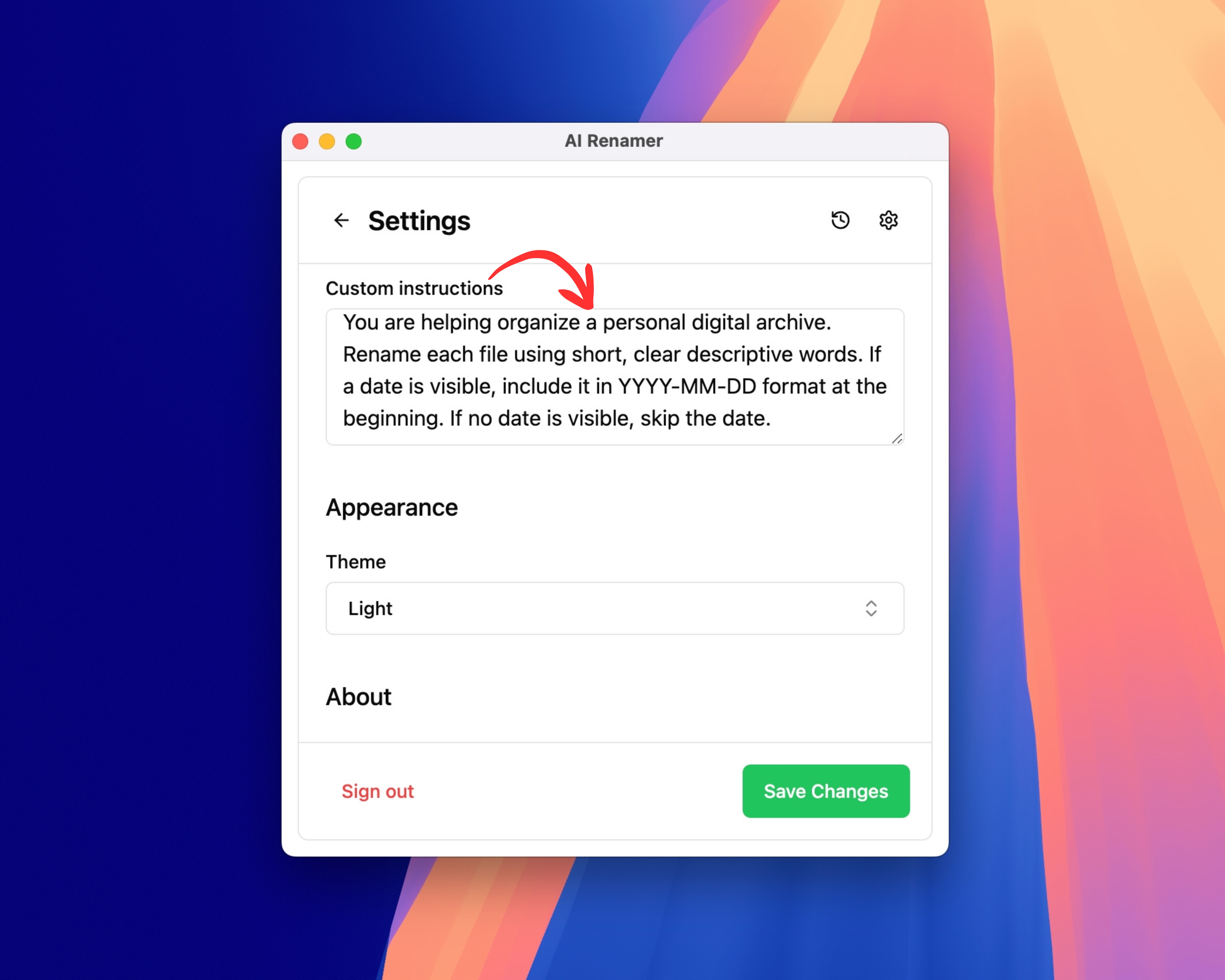 Using Custom Instructions for Archive Filenames
