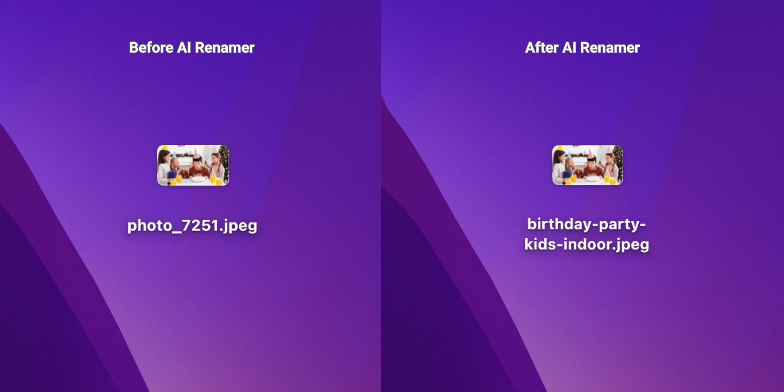 Before AI Renamer - After AI Renamer