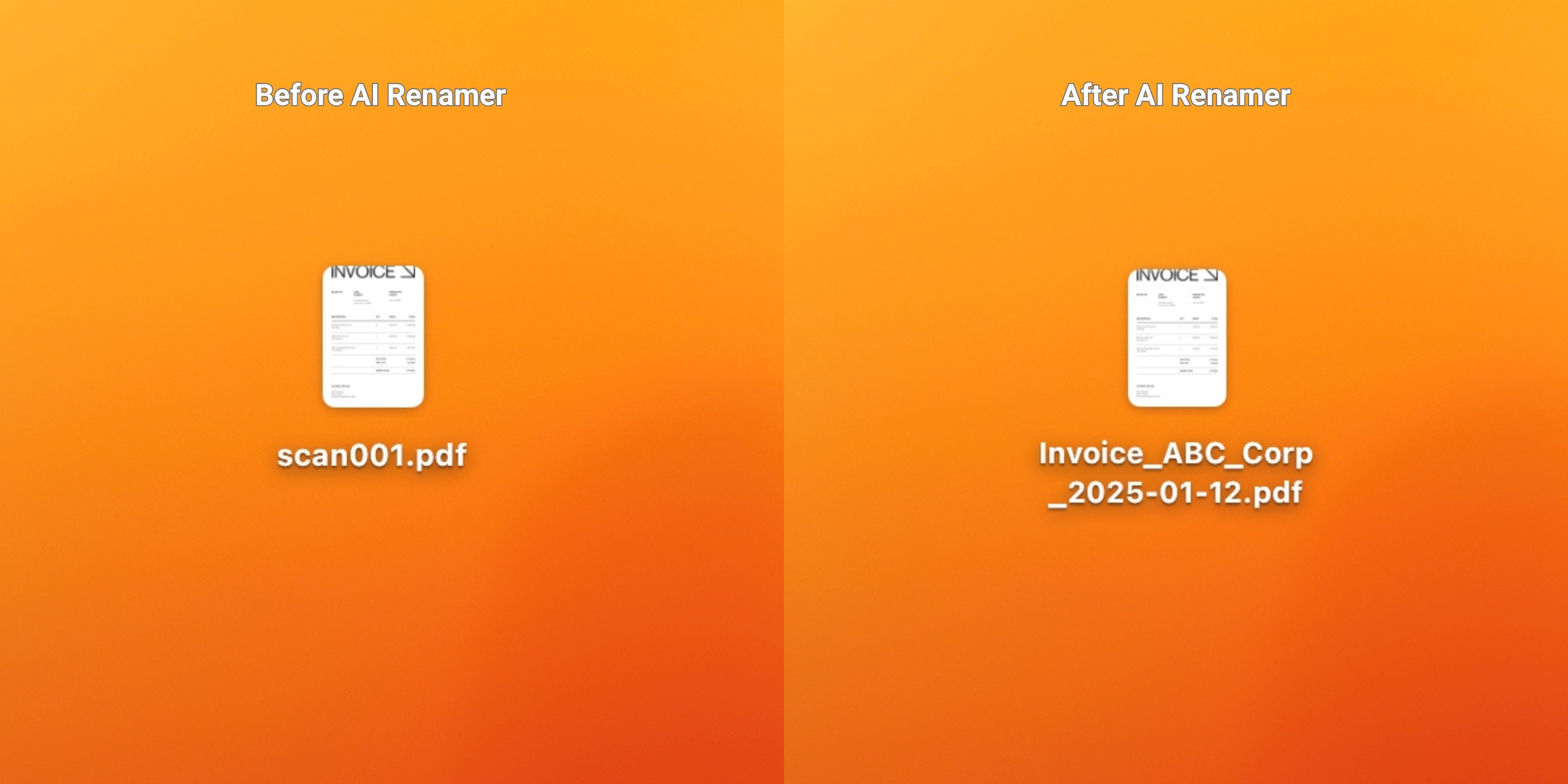 Before AI Renamer - After AI Renamer