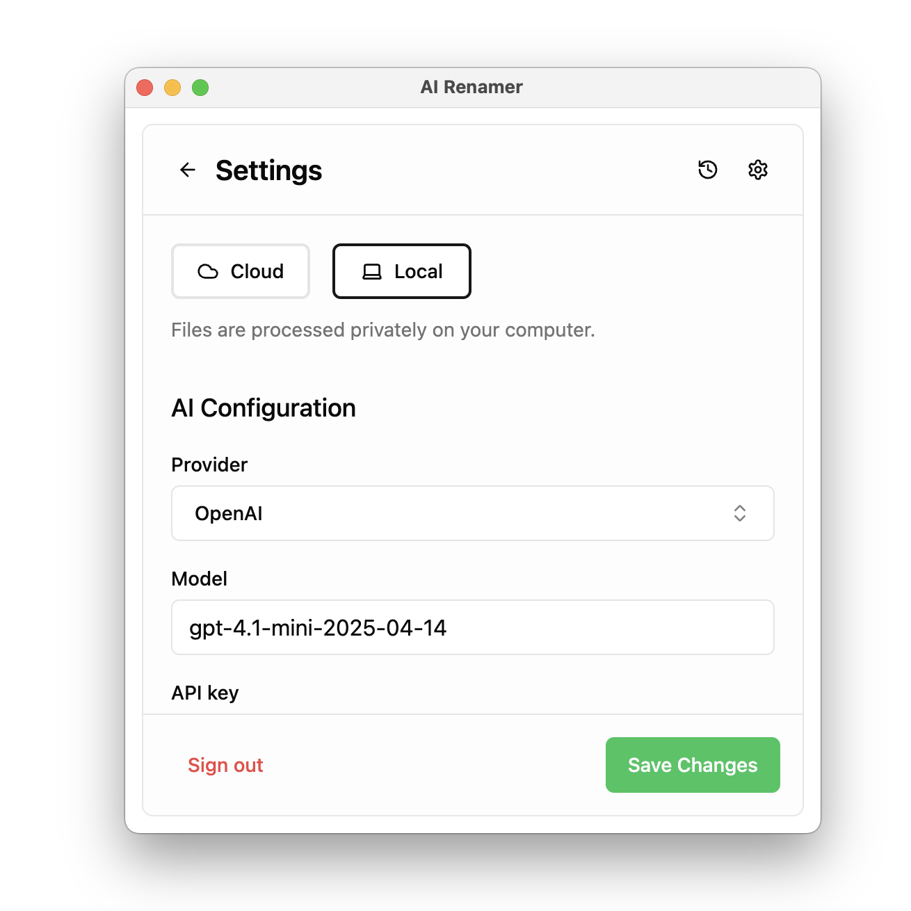 AI Renamer Local Mode and Cloud Mode