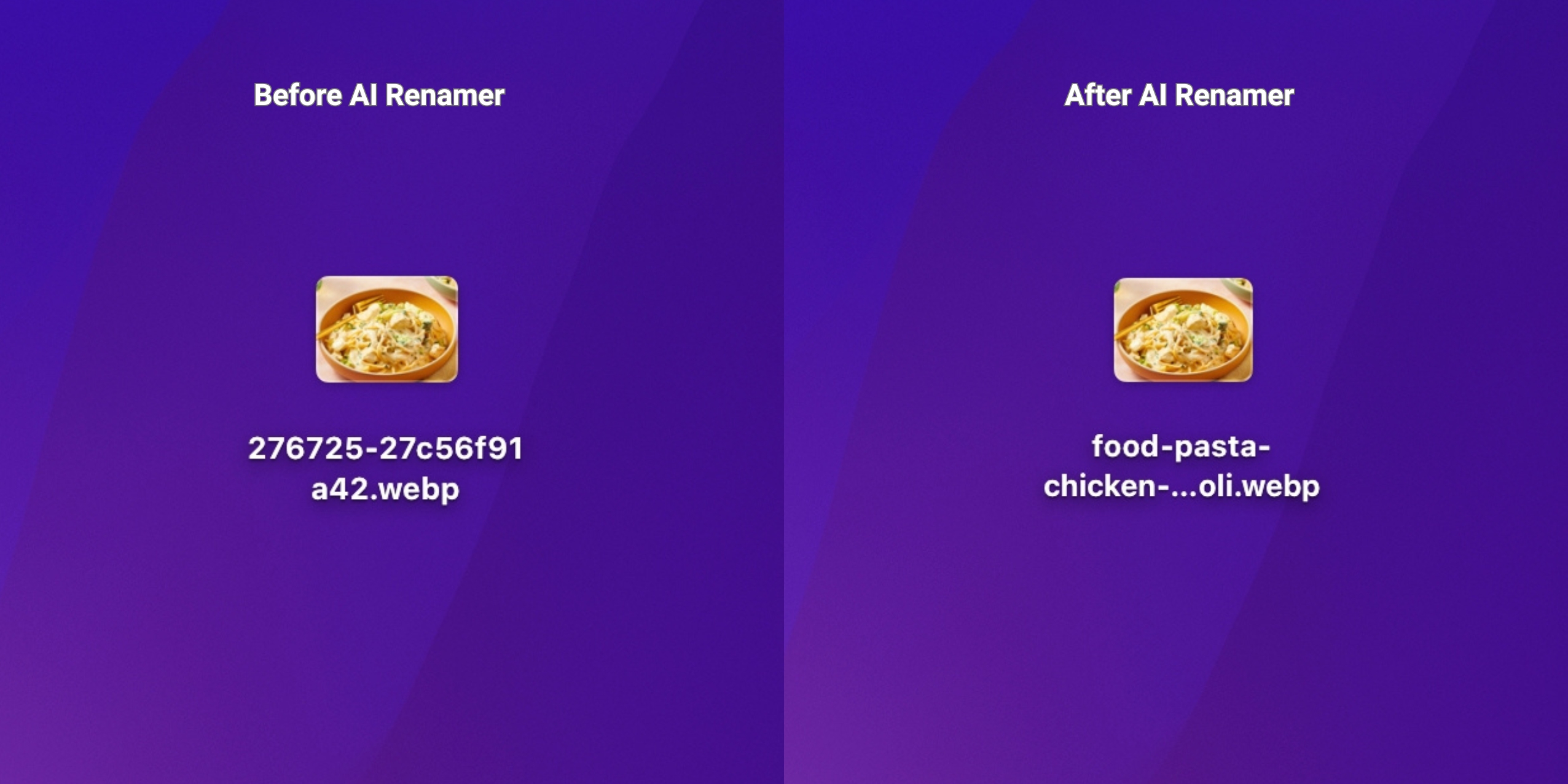 Before AI Renamer - After AI Renamer