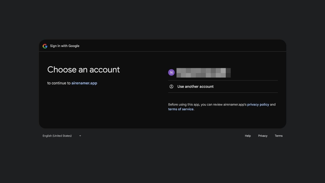 Choose Google account to sign in to AI Renamer
