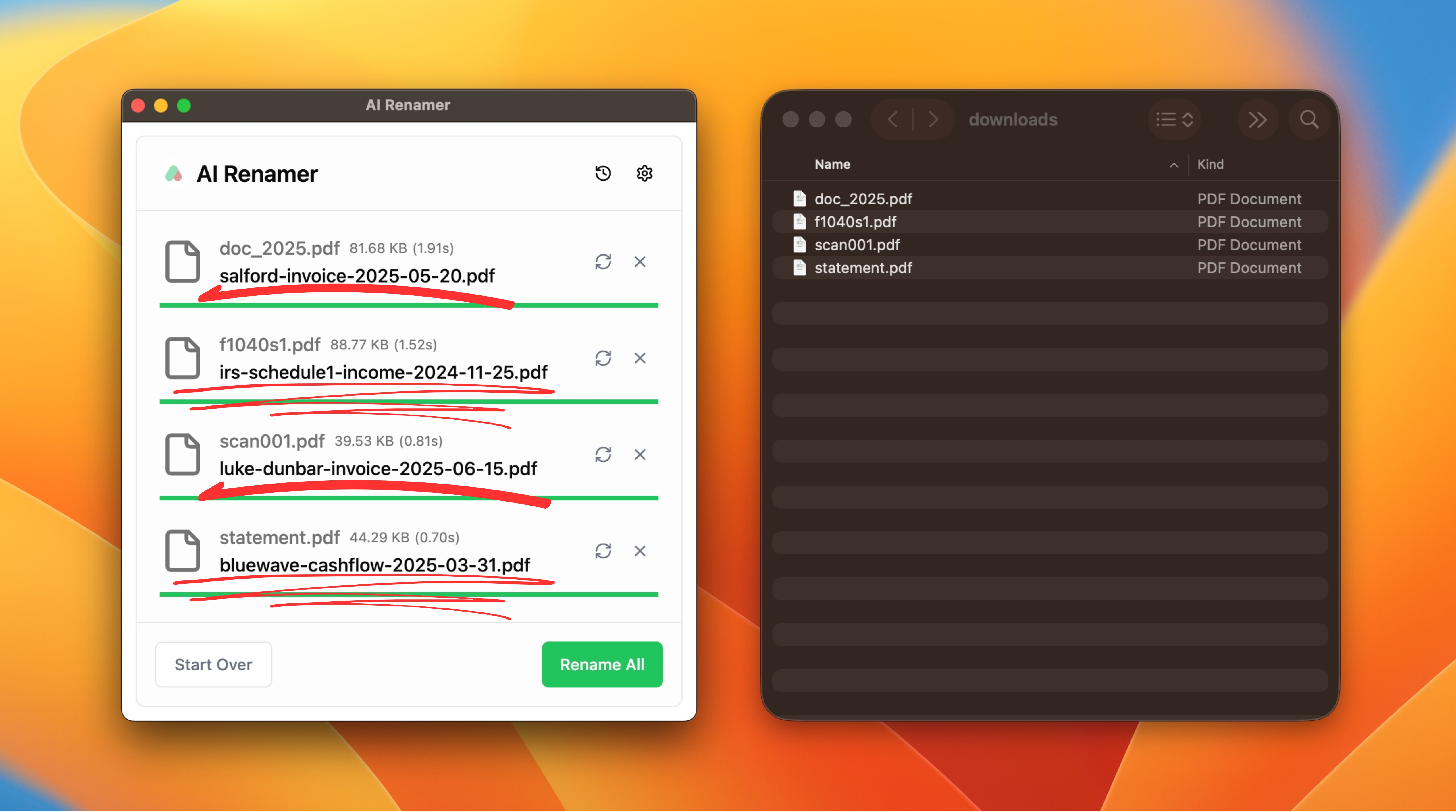 Preview the AI-Generated Names on AI Renamer