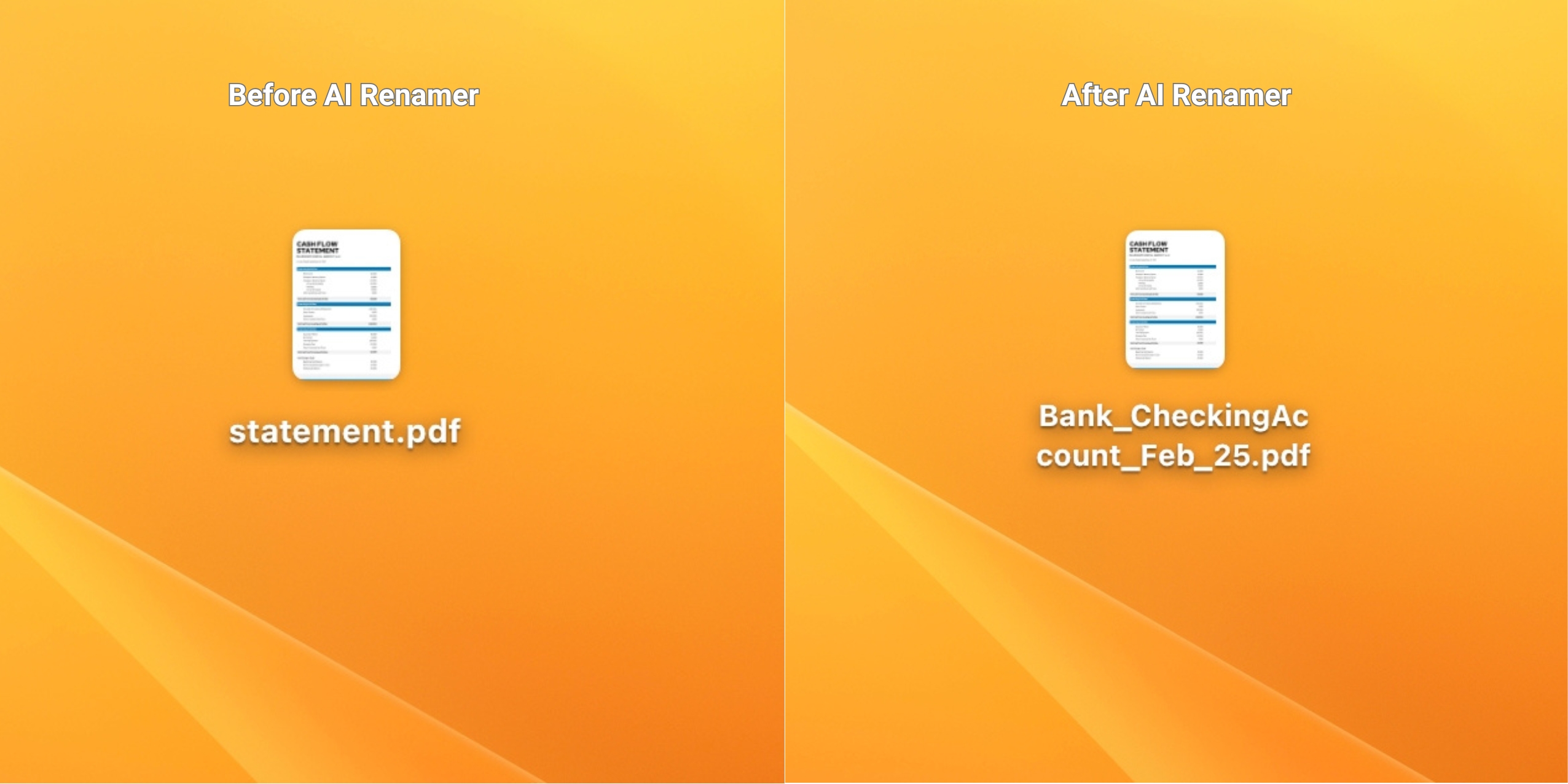 Before AI Renamer - After AI Renamer