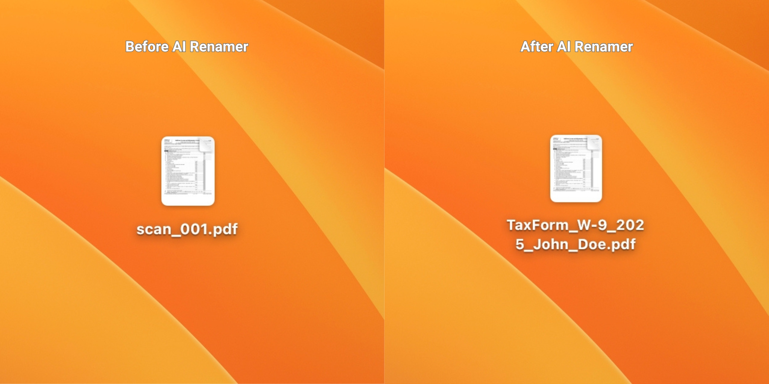 Before AI Renamer - After AI Renamer