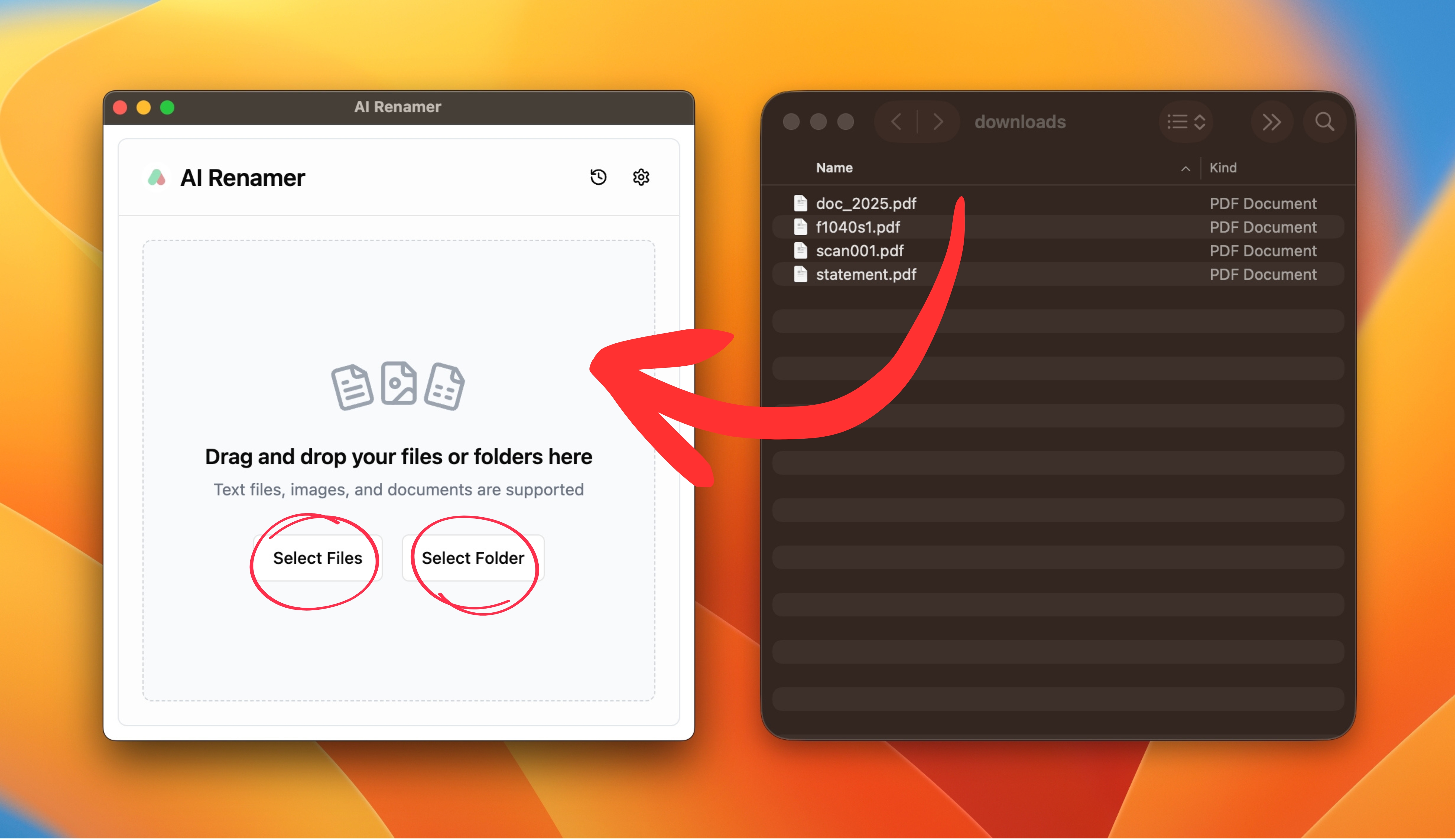 Add Your PDF files on AI Renamer