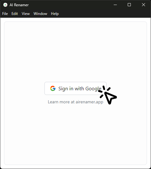 AI Renamer Google sign-in screen on Windows