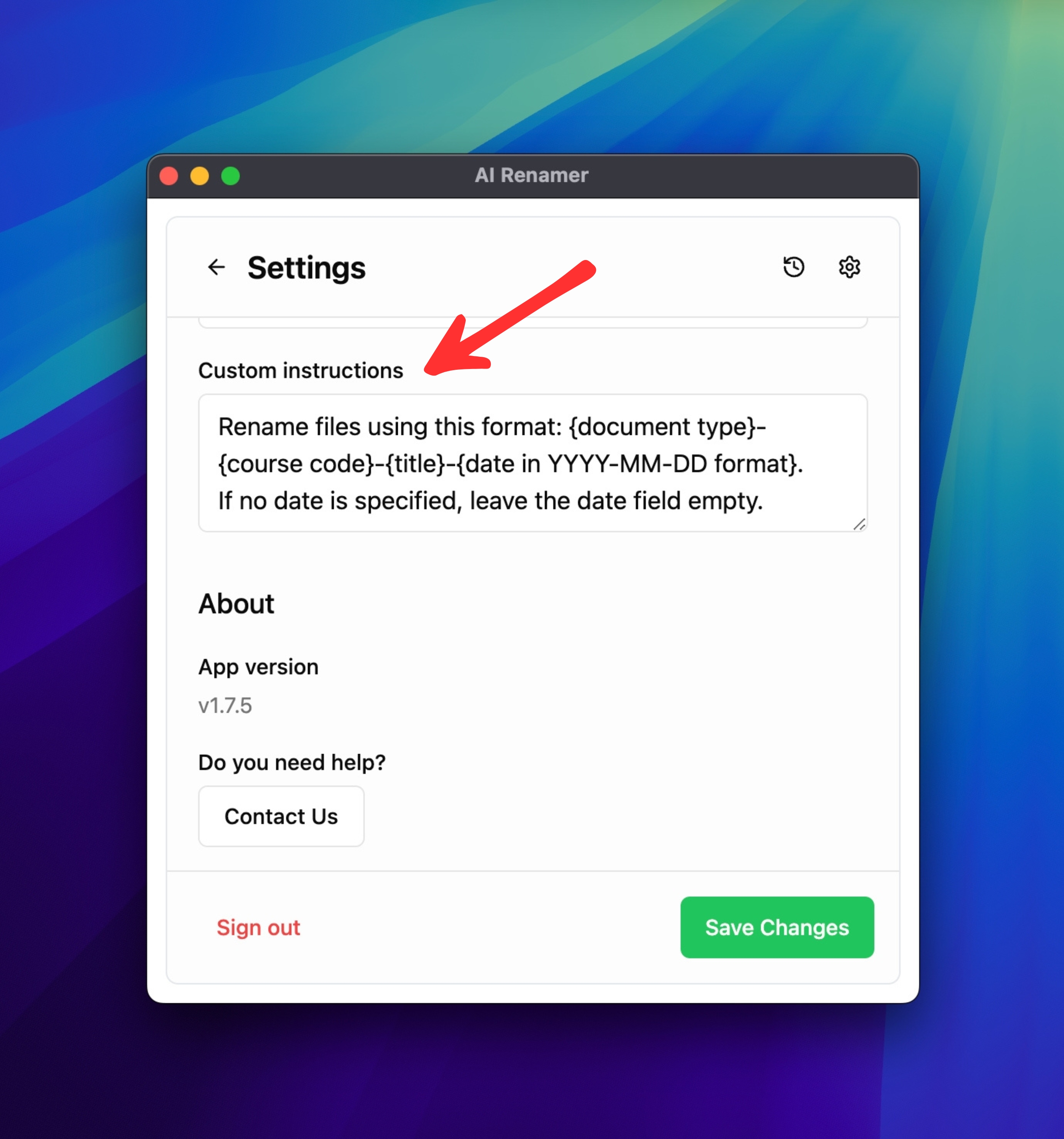 Using Custom Instructions for Consistent Academic Naming