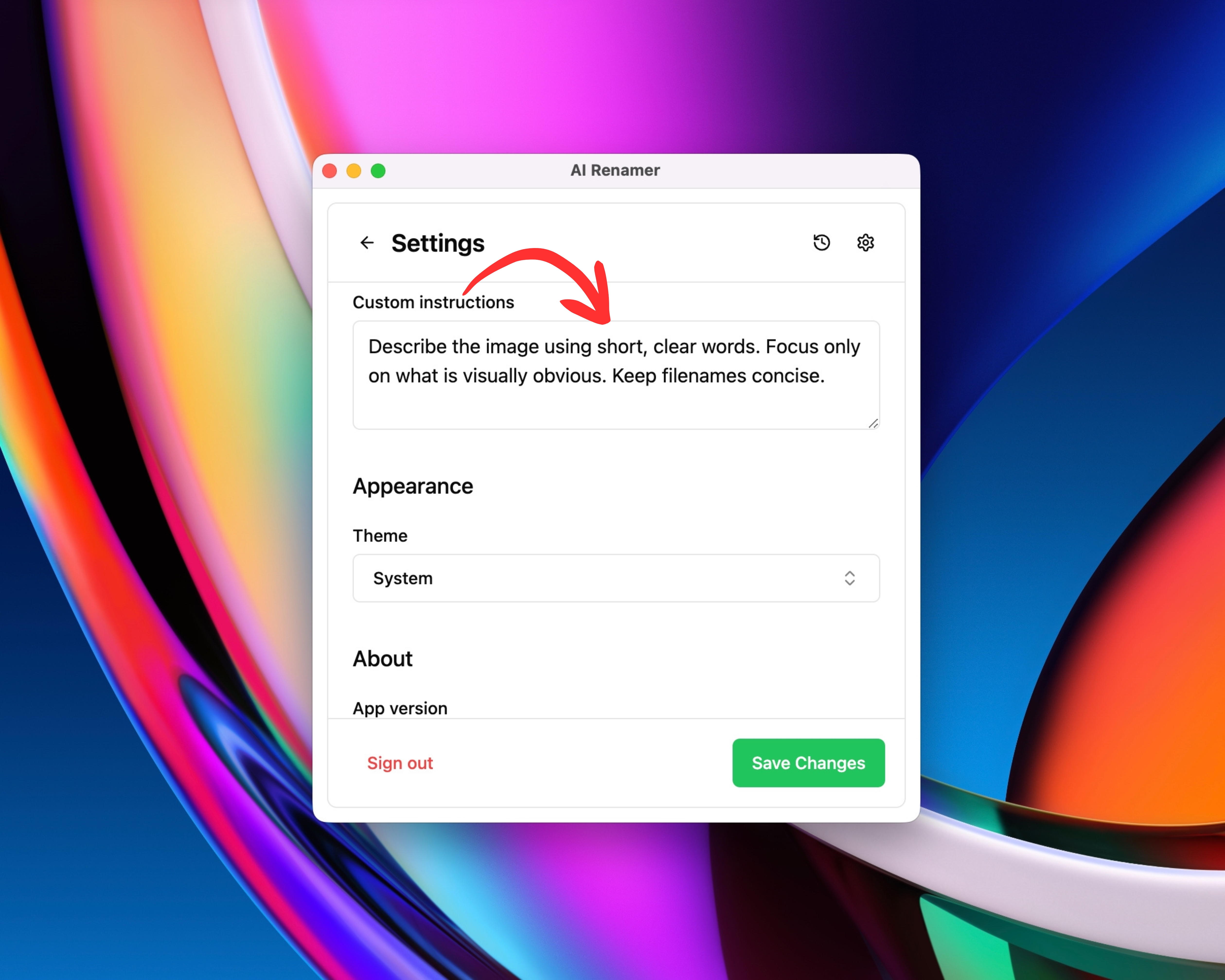 Using Custom Instructions for AI Image Naming