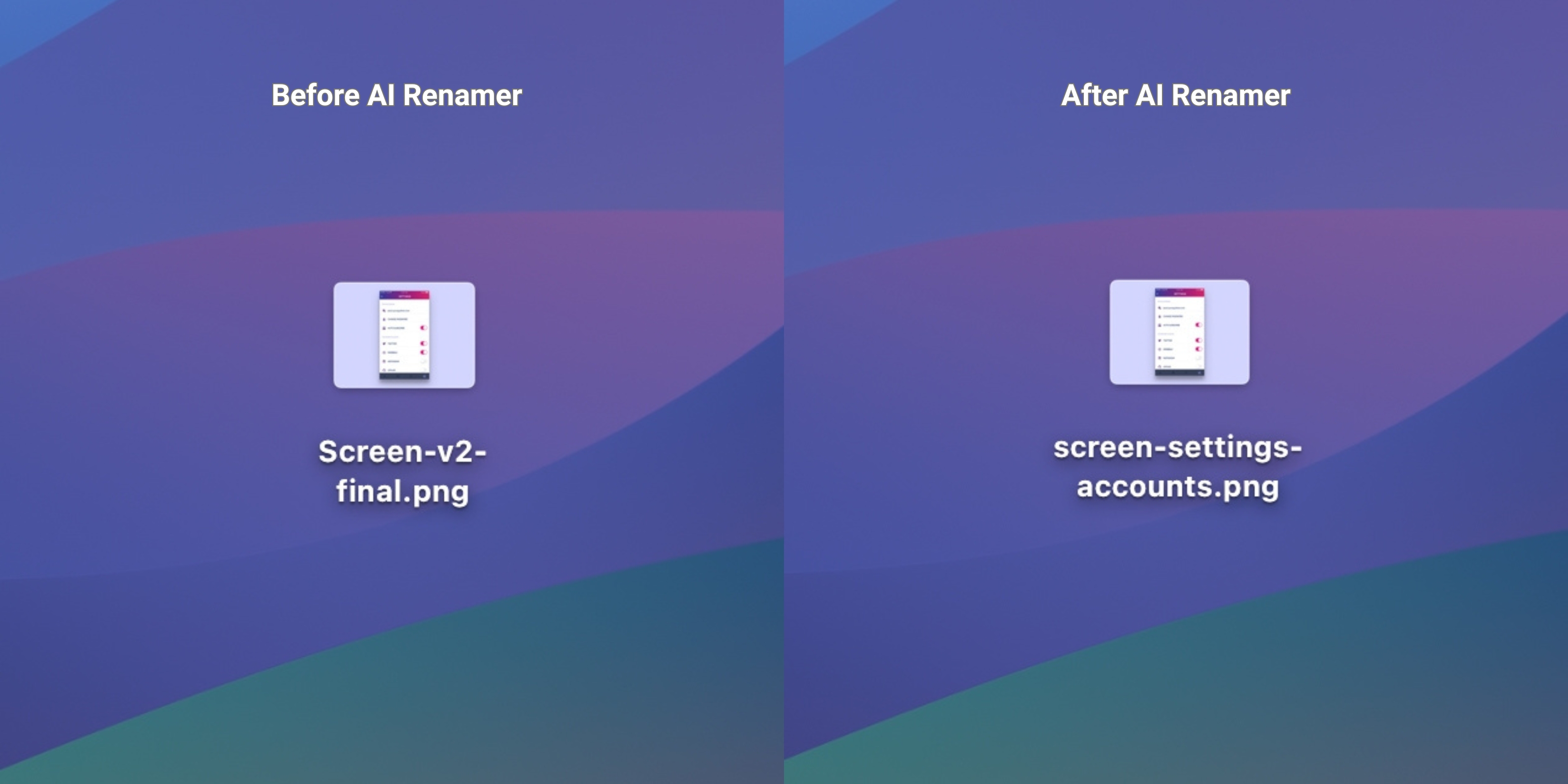 Before AI Renamer - After AI Renamer