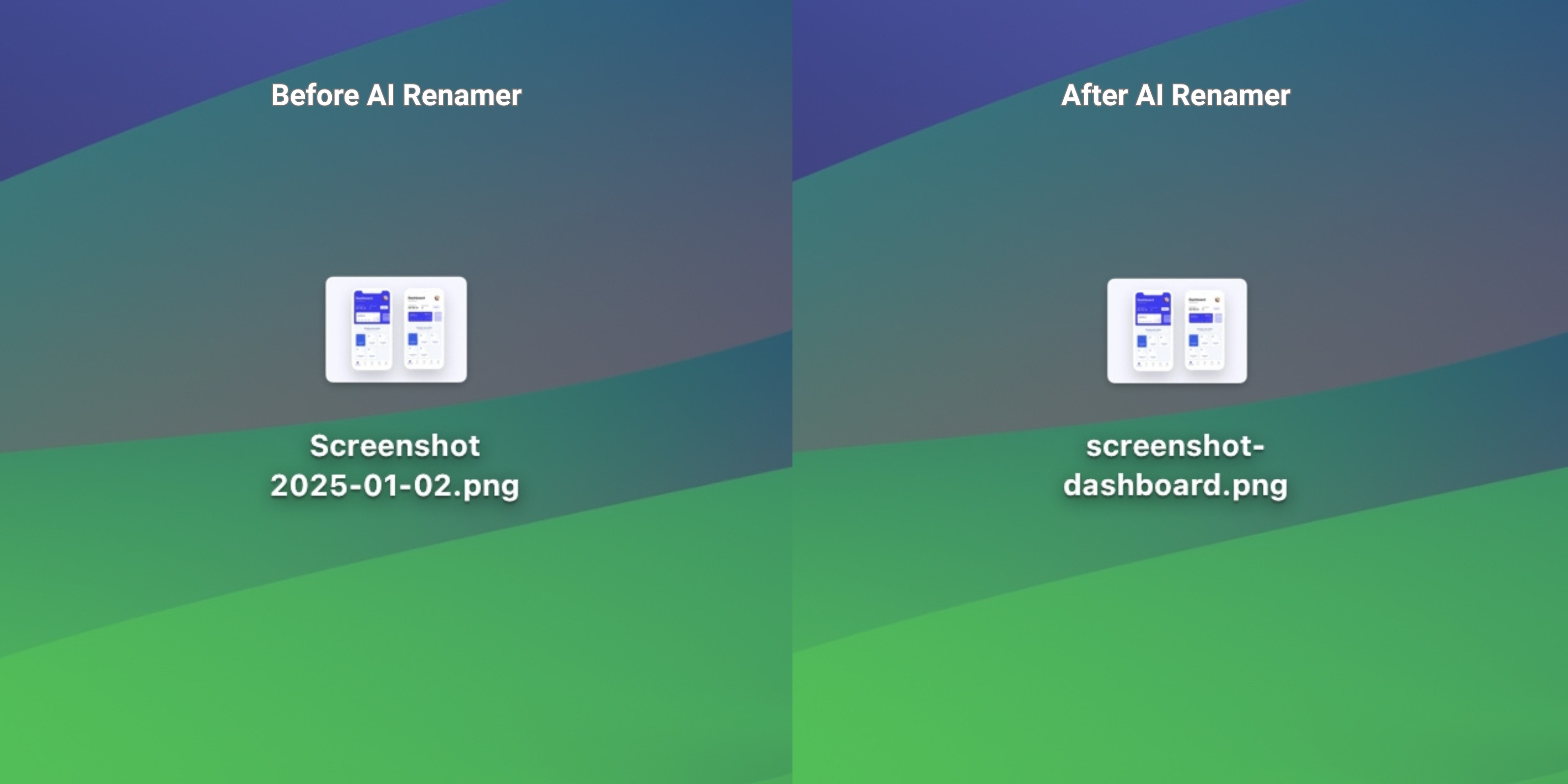 Before AI Renamer - After AI Renamer