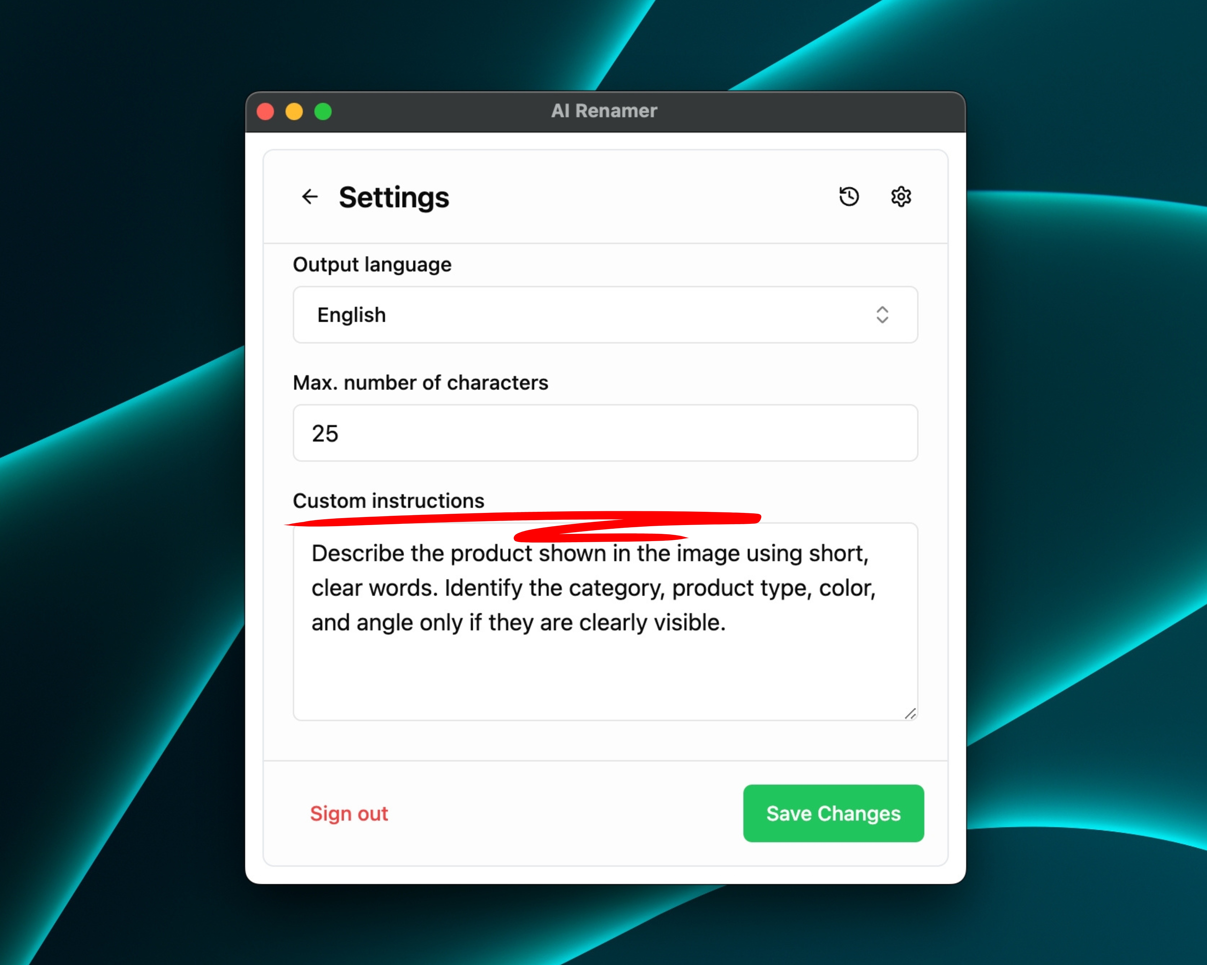 Using Custom Instructions for Consistent Product Image Naming